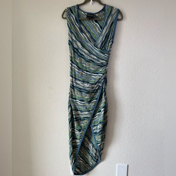 COOGI Dresses & Skirts - Vintage Rare Coogi Australia Y2K Women’s M Wrap Midi Dress 3D Knit Boho Beachy